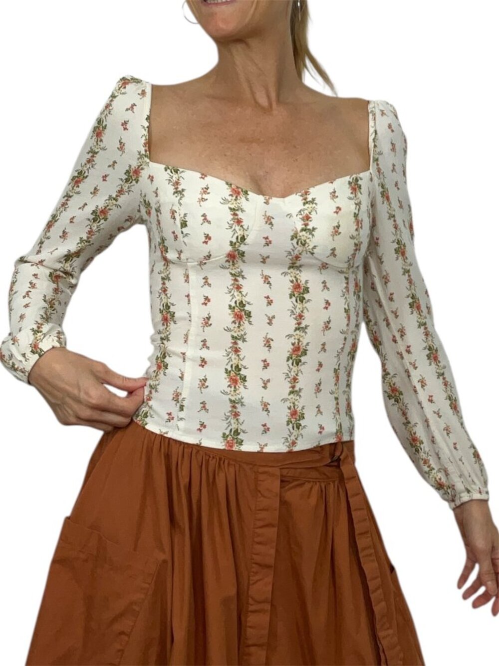 Reformation Floral Reign Top Blouse 6 Cream Romantic DEFECT - Picture 2 of 16